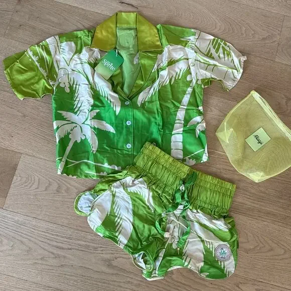 Maaji Shirt & Shorts Set Fizz & Foam Octavia Size S Green Yellow